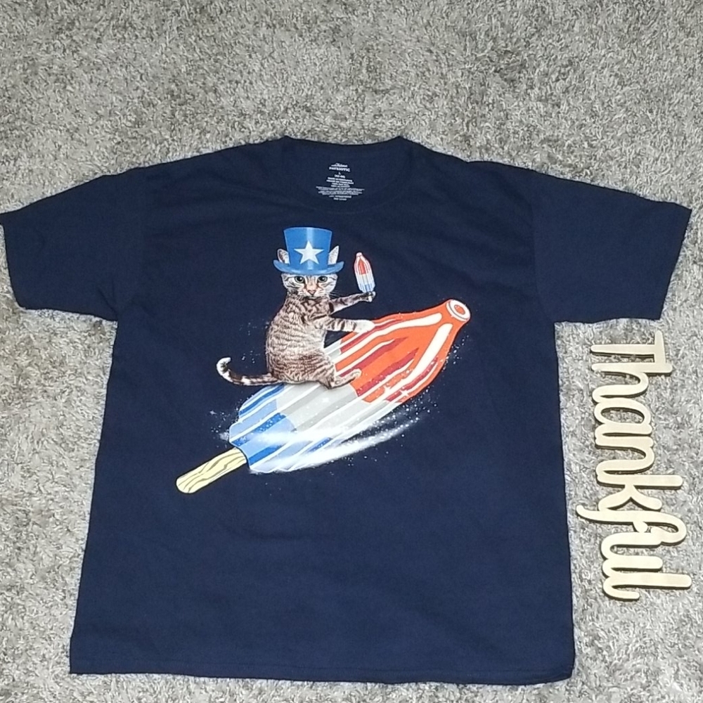 NWT🔥 Kitty Popsicle Rocket Americana Flag Tshirt